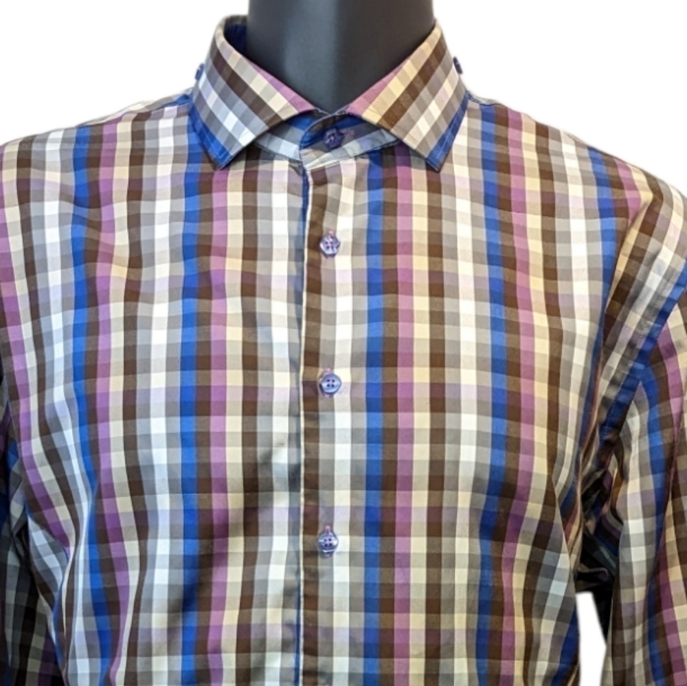 Di Nero Multi Colour Check Button Front Shirt 3XL